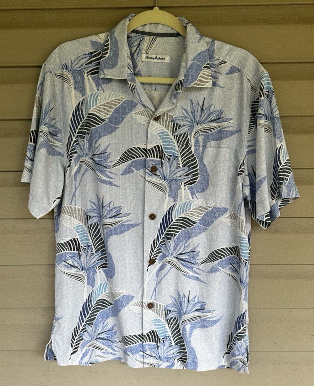 Tommy Bahama Shirt Men's Medium Blue Floral Hawaiian Button Up